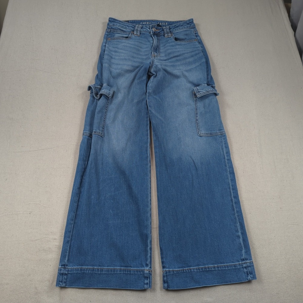 American Eagle Jeans‎ Womens 4 Blue Super High Rise Baggy Wide Leg Cargo